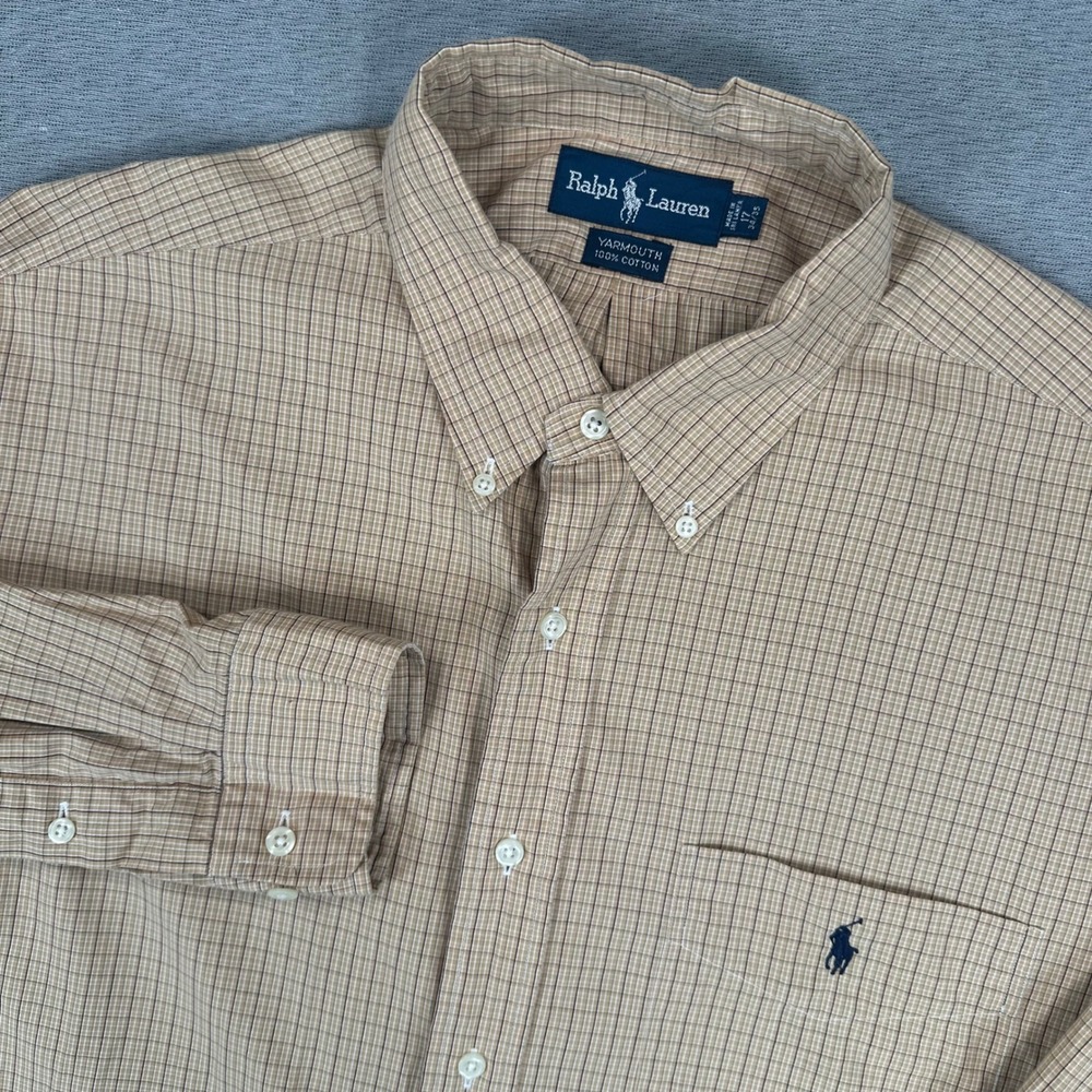 Ralph Lauren Yarmouth‎ Shirt Mens 3XL 17 34/35 Brown Check Cotton Button Down